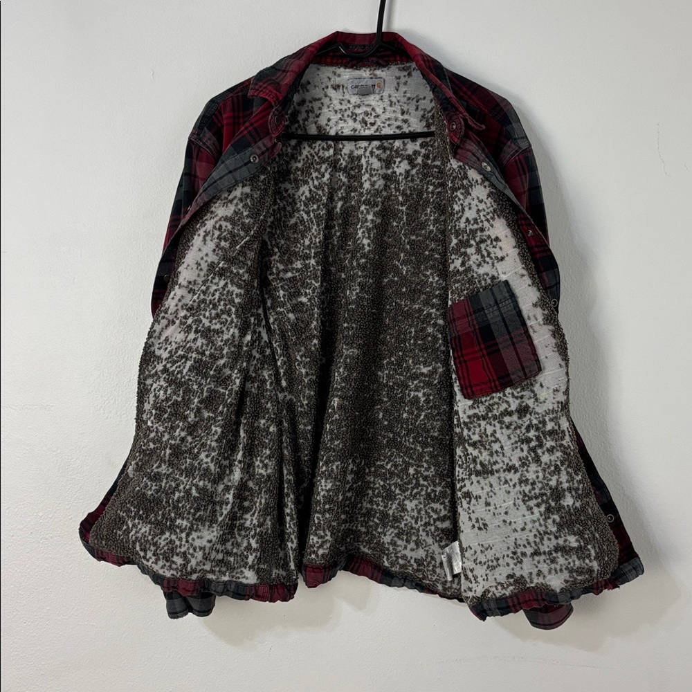 Carhartt Men's Red Black Plaid Flannel Shirt Jacket- Shacket Size‎ L Thrashed - Picture 9 of 14